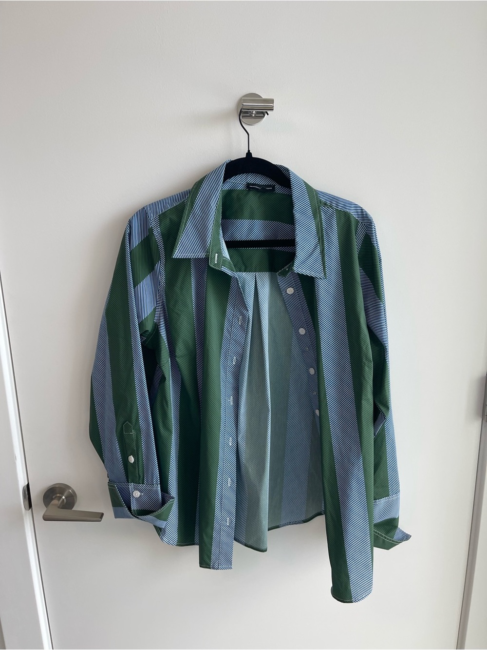 Universal Standard Green & Blue Striped Button-Up Shirt